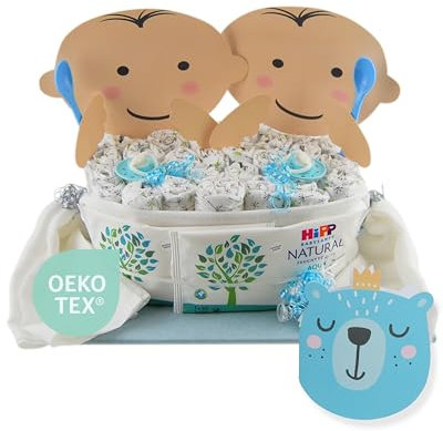 Windeltorte Zwillinge - Junge & Junge - Geschenk zur Geburt - Babyparty - Baby - Babyshower - Pullerparty (Bub/Bub)