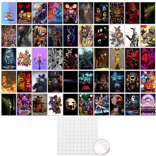 GTOTd FNAF Poster 50 Stück 15 x 10cm (6 x 4) mit Wand-Collage-Kit spiel Merch Party Ungerahmte Version HD Leinwanddruck Poster für Wohnzimmer Club Wand Kunst Dekor