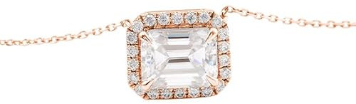 Rose Gold Necklaces For Women, 18K Rose Gold Circle Rectangle Moissanite Pendant Necklace
