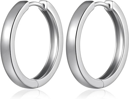 Ohrringe Creolen für Damen Kleine Silber Hoop Ohrringe Kleine Sleeper Hoops Huggie Scharnierohrringe Silber 18mm