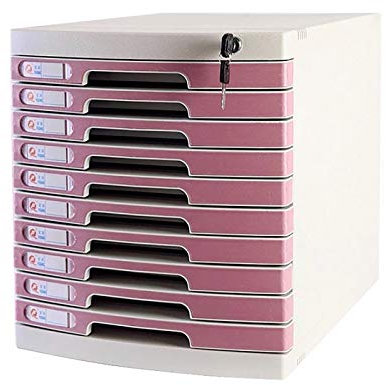 asdchZen Schreibtisch-Schubladenschrank, Flacher Aktenschrank, Schreibtisch-Schubladenschrank, Größe 11,6'' X 15,5'' X 12,7'', Rosa/Blau/Grau, 10 Ebenen Mit Schloss/Blanko-Etikett (Pink)