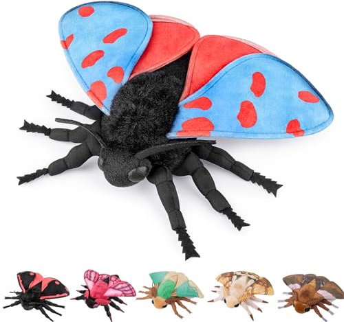 lilizzhoumax Blaue Zinnobermotte Plüschtier 27cm/11”, Simuliertes Tier Seidenmotte Moth Kawaii Motte Plüschtier Realistische Insekt Motte Spielzeug für Wilde Tiere, Geschenk für Kinder