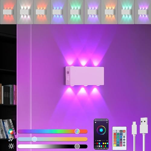 Lampop Wandleuchte Akku Innen LED APP Steuerung Wandlampe Kabellos Dimmbar mit Multifunktional Fernbedienung Wandleuchte ohne stromanschluss Touch Steuerung Einstellbare Helligkeit Farbe Weiß RGB