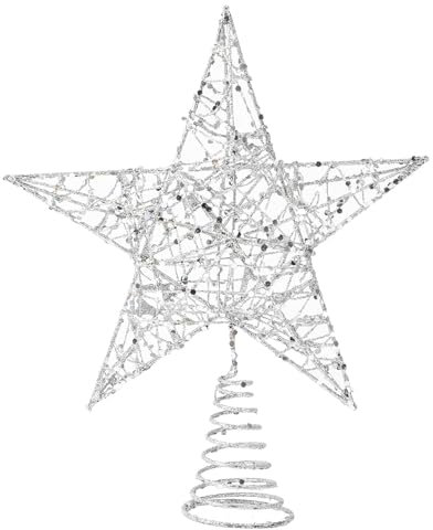 SULOLI Stelle Albero di Natale,Stella Scintillante per Albero,Puntale Topper Decorazione Albero di Natale (Argente)