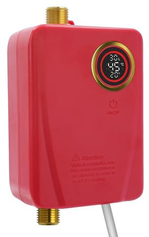 Elektrischer Warmwasserbereiter 3500W Durchlauferhitzer mit LED-Anzeige für Küche und Bad Wandmontage Sofort Warmes Wasser Kompakte Größe für Kleine Räume (Rot)
