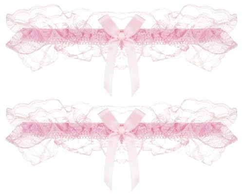 Umiin 2 jarretières avec dentelle blanche et nœud, accessoires de mariage, jarretières pour mariée, 35-60cm