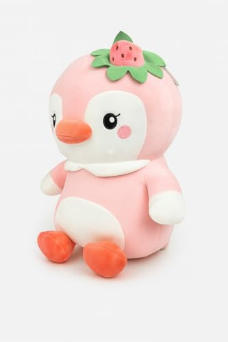 Generisch Plüsch Pinguin 45 cm – Rosa Kuscheltier mit Erdbeere auf dem Kopf – Weiches Stofftier für Kinder Süßes Deko Kuscheltier