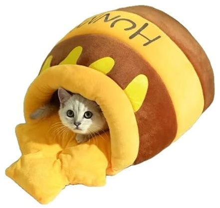 RXJMKCZ Honey Jar Cat Bed, Warm Winter Cozy Sleeping House for Cats & Kittens, Snuggle Hideaway, Indoor Home Decor, Christmas(M)