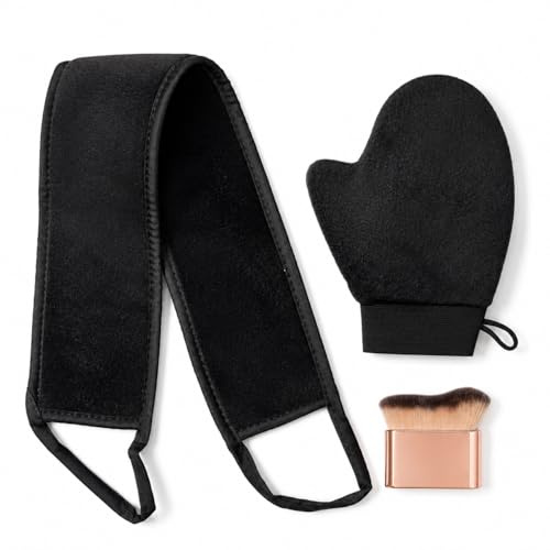 3 stycken brun handske applikator set 3-i-1 exfoliator handske solbränningspensel för självbrun solbränna krämhjälpmedel rygg ryggapplikator ansiktshandske kroppslotion kräm jämn