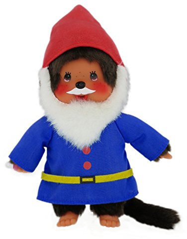 Sekiguchi 242054 - Original Monchhichi Junge Waldzwerg, Plüschtier mit Kostüm, Bart und Zwergenmütze, ca. 20 cm großes Kuscheltier aus braunem Plüsch