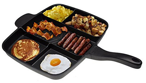 Reelva Non Stick Multi Section Divided Frying Cooked Breakfast Pan All in One Pan, Perfect for Big Meals and Fry Ups! 5 in 1 Non Stick 30 x 38 cm