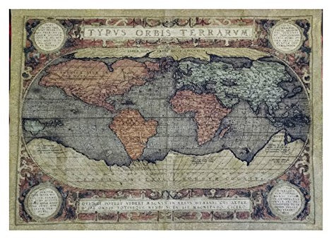 Wandteppich Gobelin Italy Vintage Old Map WELTKARTE Retro DESIGN GRÜN 140x100 cm Wandbild Wanddeko Retro Replikat MAPPE MONDEe