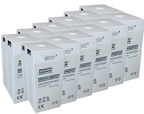 24V 12kWh 500Ah AGM deep cycle battery bank (12 x 2V batteries) for large solar, wind, off-grid power systems or household/emergency energy storage