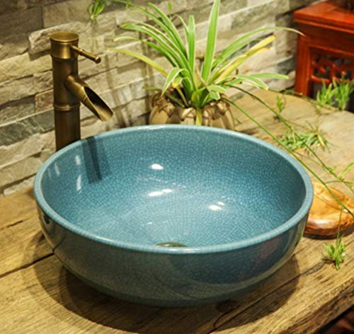 Lavabo da bagno in ceramica con piano di appoggio per lavabo (40 cm, blu)