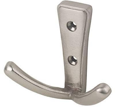 Two Prong Robe Hook - Modern Design - Satin Nickel - Door and Wall Mountable - Single - Fixings Included - Decohooks