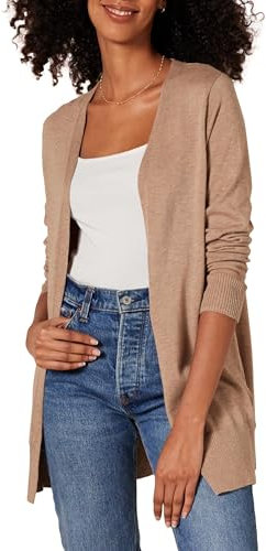 Amazon Essentials Cardigan Leggero Aperto sul Davanti (Disponibile in Taglie Forti) Donna, Cammello Puntinato, XL