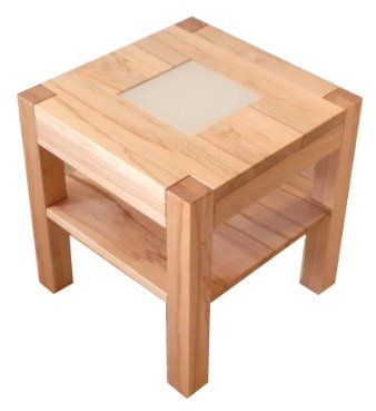 Martin Weddeling Couchtisch Holztisch Beistelltisch Kernbuche massiv + satiniertes Glas. Maße 55x55x55cm hoch. Sondermaße.