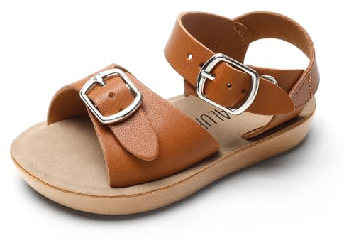 SANDALUP Toddler Sandals, Brown Grils Sandals, Open Toe Adjustable Double Buckle Salt Water Sandals, Summer Casual Beach Sandals for Kids Baby Girls Boys Size 8