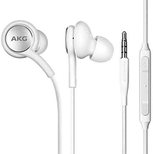 ElloGear OEM Earbuds Stereo Headphones for Samsung Galaxy S10 S10e Plus Cable - Designed by AKG - with Microphone and Volume Buttons (White)