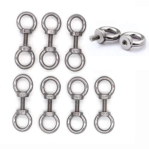 NUZAMAS 304 - Set di 8 bulloni a occhiello per spalla, in acciaio INOX M6 x 20 mm, gancio chiuso, resistenti