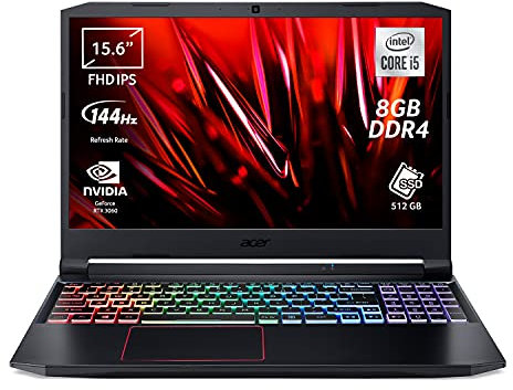 Acer Nitro 5 AN515-55-55DW Notebook Gaming, procesador Intel Core i5-10300H, RAM 8 GB DDR4, 512 GB PCIe NVMe SSD, pantalla 15.6 FHD IPS 144 Hz LED LCD, NVIDIA GeForce RTX 3060 6 GB, Windows 10 Home
