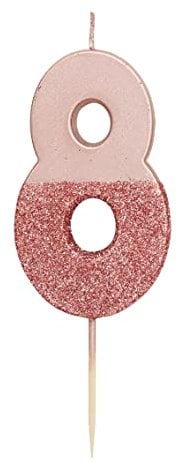 Roségold Glitter Nummer 8 Kerze |Kuchendeckel Dekoration in Premiumqualität | Für Kinder, Erwachsene, 18., 80. Geburtstagsfeier, Jubiläum, Meilenstein