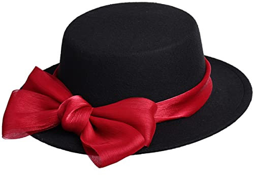 COSDREAMER Damen Viktorianischer Hut Vintage Schleifen Fedora Hut (rot)