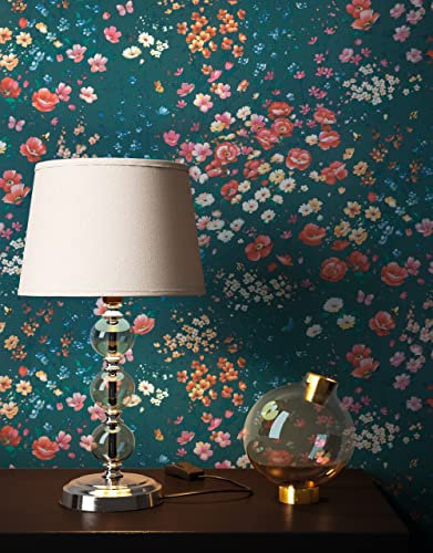NEWROOM Tapete Blau Vliestapete Blumen - Blumentapete Landhaus Dunkelblau Rot Blüten Wiese Romantisch inkl. Tapezier-Ratgeber