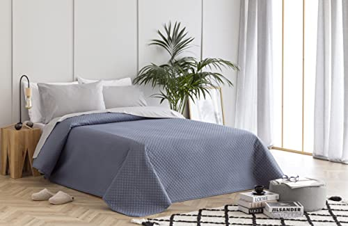 Todocama - Copriletto trapuntato sottile con motivo a rombo, per primavera, estate, autunno e inverno, 100% microfibra extra morbido, Copriletto multiuso, Letto 140/150/160 - 250x260cm, Blu Grigio