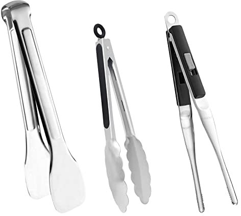 Contiup Cooking Tongs,Stainless Steel Kitchen Tongs Set of 3-9,10 and 12 with Locking Metal Food Tongs Non-Slip Grip BBQ Tongs