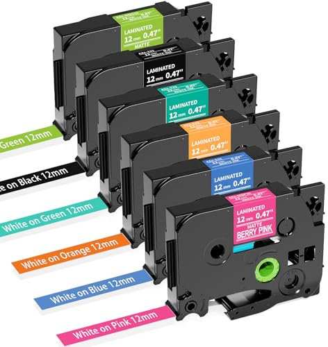 6x MarkField Kompatible Schriftband für Brother P-Touch Label Maker TZ-MQP35 TZe-335 12mm x 8m 0,47 laminierte Bunt Bänder für PT-H100LB H105 H107B H110 H200 H101 Cube D200 D210 D400 1000 1010
