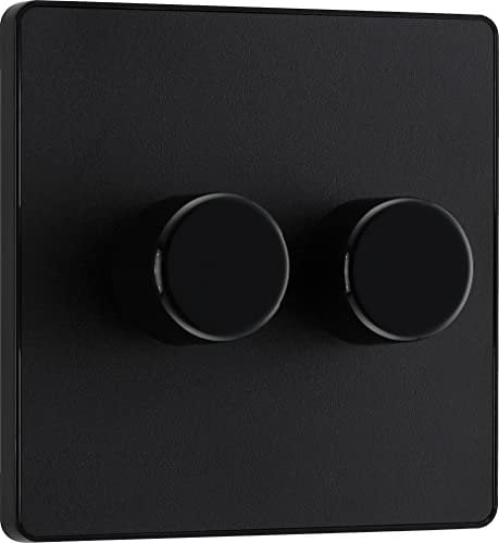 BG Electrical PCDMB82B Intelligenter Doppelwand-Dimmerschalter, 2-Wege, schraubenlose Frontplatte, Evolve, mattschwarz, 200 W, 200 W