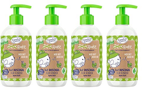 4er Pack Dresdner Essenz Dreckspatz DuschgelWer bist denn Du Apfel-Duft 4 x 250 ml Duschbad vegan