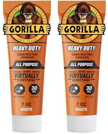 Gorilla Heavy Duty Construction Adhesive, White Glue, 7 Ounce Squeeze Tube (Pack of 2) - Gap Filling and Waterproof