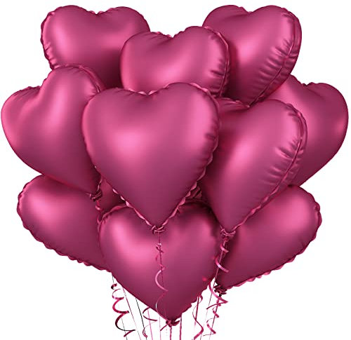 Folienballon Herz Rosa, 10 Stück Rosa Herzluftballons Helium Hochzeit, Metall Rosarot Luftballon Hochzeit 18 Zoll Herz Folienballon Valentinstag für Hochzeit, Geburtstagsfeier, Just Married Deko