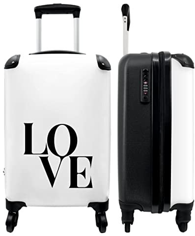 NoBoringSuitcases.com® Koffer Handgepäck Trolley Rollkoffer Kleine Reisekoffer mit 4 Rollen - Liebe - Text - Schwarz - Weiß - 55x35x20cm - Fotokoffer - Kabinenkoffer - Boardgepäck
