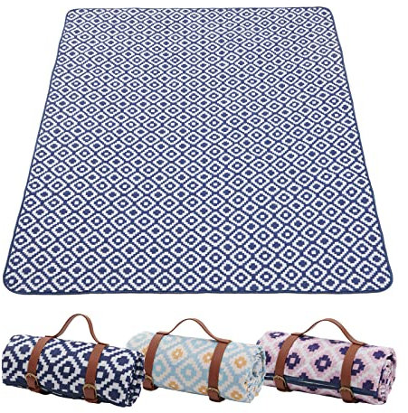 NKTDWO Große Picknickdecke mit Tragegurt, wasserdicht, sanddicht, Strandmatte mit Einzelkissen, tragbare Familiendecke für Park, Strand, Picknick, Reisen, Wandern