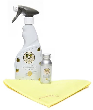 Gleaming Gloss Starter Pack Lemon scent all natural multi-surface cleaner, includes 1 bottle for Eternity, 1 Original concentrated solution, 1 microfibre cloth, vegan cruelty-free kid pet friendly
