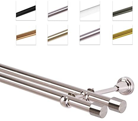 MDEKOR Gardinenstange 400 cm doppelläufig | Vorhangstange für die Wandmontage Edelstahllook aus Metall | Gardinenstangenset Ø 19mm