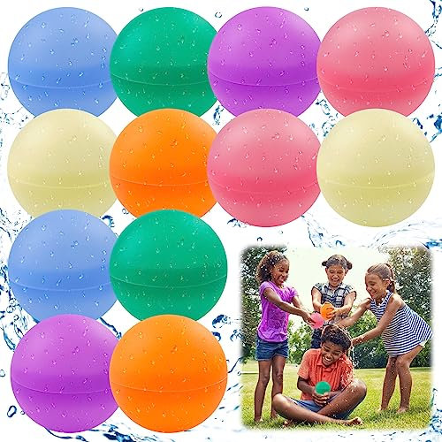 12 Stück Wiederverwendbare Wasserbomben, Schnell Befüllbare Silikon Spritzbälle Wiederverwendbare Wasserballons Wasserspielzeug für Kinder Wasserkampfspiel, Sommer Draussen