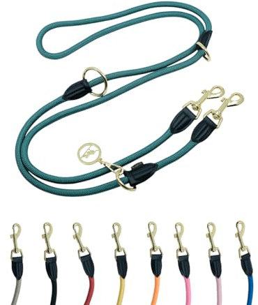 Hundeleine 2m VELVETIER® verstellbar für große & mittelgroße Hunde | Paracord Führleine | Nylon Doppelleine mit 2 Karabiner (Forest (Dunkelgrün), 2.2 m x 1.1 cm)