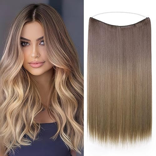 TESS Haarteil Extensions Hellbraun/Mittelbraun, Glatt Haarverlängerung mit Gummiband 1 Tresse Haarverlängerung Synthetische Haare Haarverdichtung 20(50cm)-90g