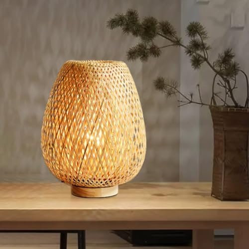 GUANSHAN Tischlampe aus Bambusgewebe, Bambus-Lampenschirm, Tischbeleuchtung im Zen-Stil, dekorative Tischbeleuchtung, Nachtlicht für Schlafzimmer und Wohnzimmer