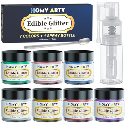 HOMY ARTY Spray Paillettes Comestibles - 7 Couleurs x 4g, Poudres Alimentaire Patisserie, Paillettes Alimentaires Comestibles pour Boissons, Gâteau, Chocolat, Bonbons, Cocktail