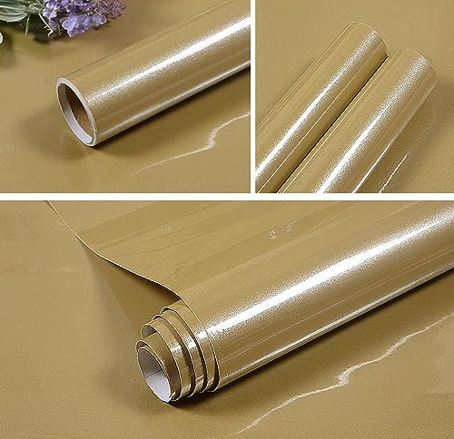 BPILOT Wallpaper Cabinet Self Adhesive Sticker Furniture Renovation Waterproof Thickened Paint Wallpaper Pearlescent Cabinet Wardrobe Solid Color PVC Wallpaper Champagne Color