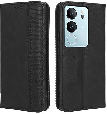 GOKEN Leder Folio Hülle für Vivo V29 5G, Lederhülle Brieftasche Mit Kartensteckplätzen, Premium Flip PU/TPU Handyhülle Schutzhülle Case Cover mit Ständer Funktion (Schwarz)