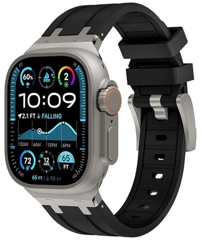 WINGLE AP Cinturino di lusso per Apple Watch Ultra 2 Band Ultra 49 mm 46 mm 45 mm 44 mm 42 mm uomo donna serie 10 9 8 7 SE 6 5 4, adattatore sportivo in gomma siliconica metallo iWatch 3 2 1, nero