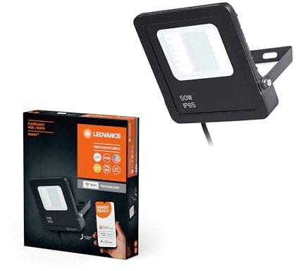 Ledvance WIFI Smartes High-Power Flutlicht, dunkelgrau, 50W, 4000lm, regulierbares Farblicht & Weißlicht, dimmbar, App-steuerbar, inklusive Befestigungszubehör, IP65 Schutzklasse, RGBW