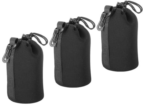PATIKIL Camera Lens Bag, 3 Pcs 3.7 ID x 7.1 H Drawstring Lens Pouch with Thick Protective Neoprene, Lens Case for DSLR Camera Lens, Water Coffee Cups Black
