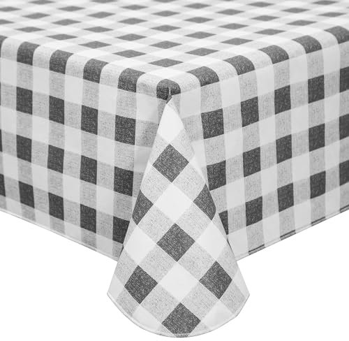 DwEllAid Grau-weiß karierte Tischdecke, 132 x 177,8 cm, Kunststoff-Tischdecke, Vinyl-Tischdecke mit Flanell-Rückseite, Party-Tischdecke, Wachstuch, wasserdichte Tischdecke